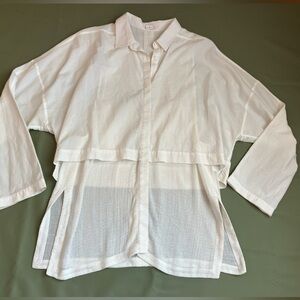 Helmut Lang White Cotton Sheer Gauze Button Down Shirt Size L